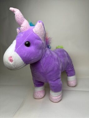 Fun Stuff Inc Purple Unicorn Plush Rainbow Mane glitter accents like new 12 inch